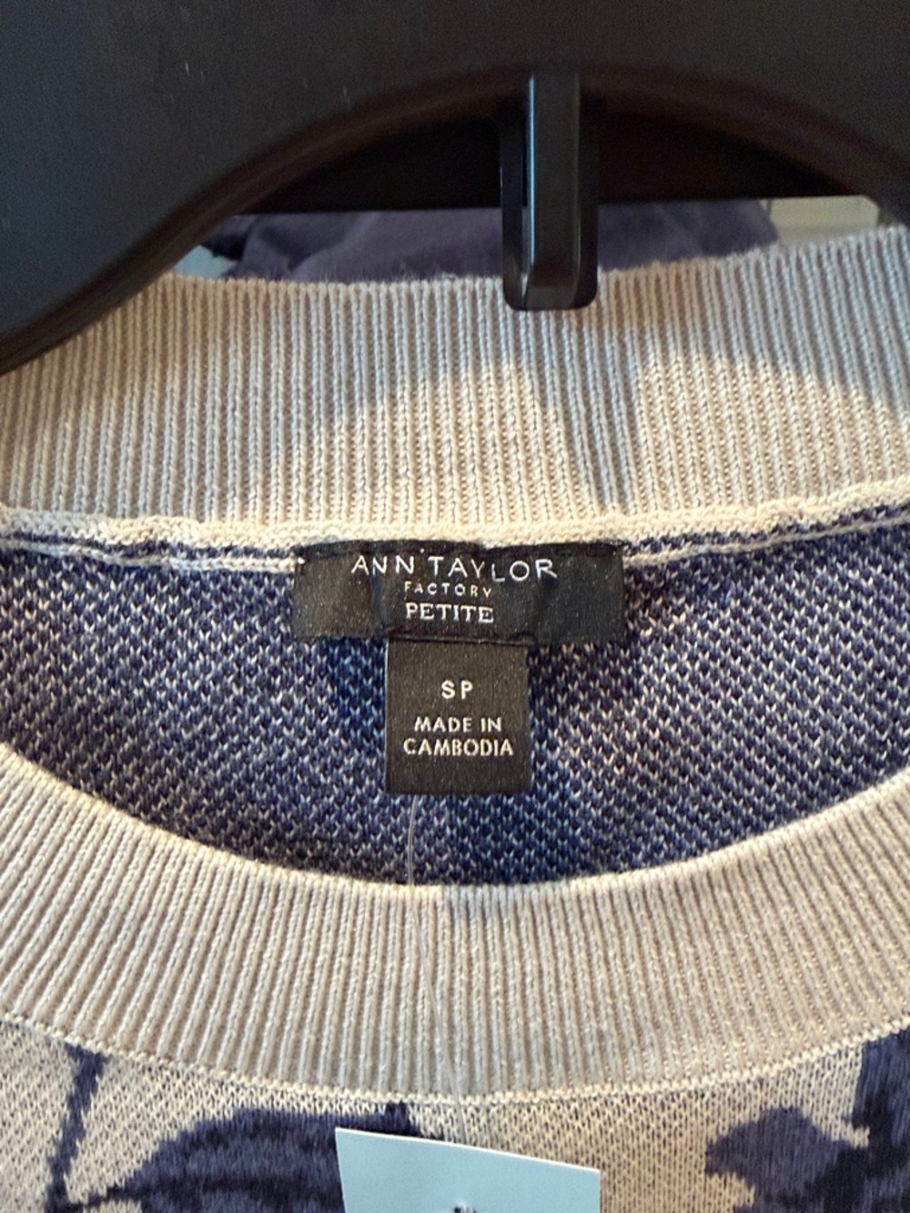 NWT Ann Taylor Blue Floral Crewneck Sweater on Cream - Picture 2 of 6